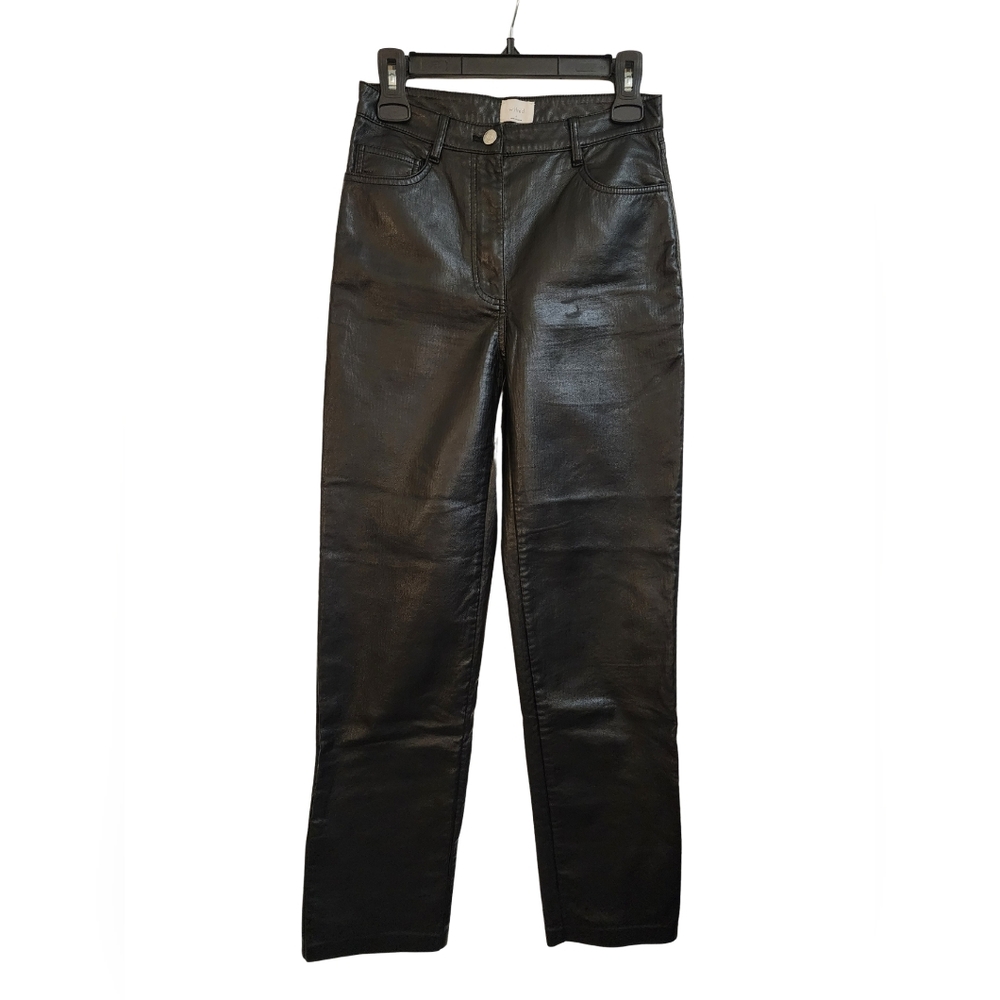 Aritzia Wilfred Black Faux Leather Pants Straight Leg Size 4 EUC